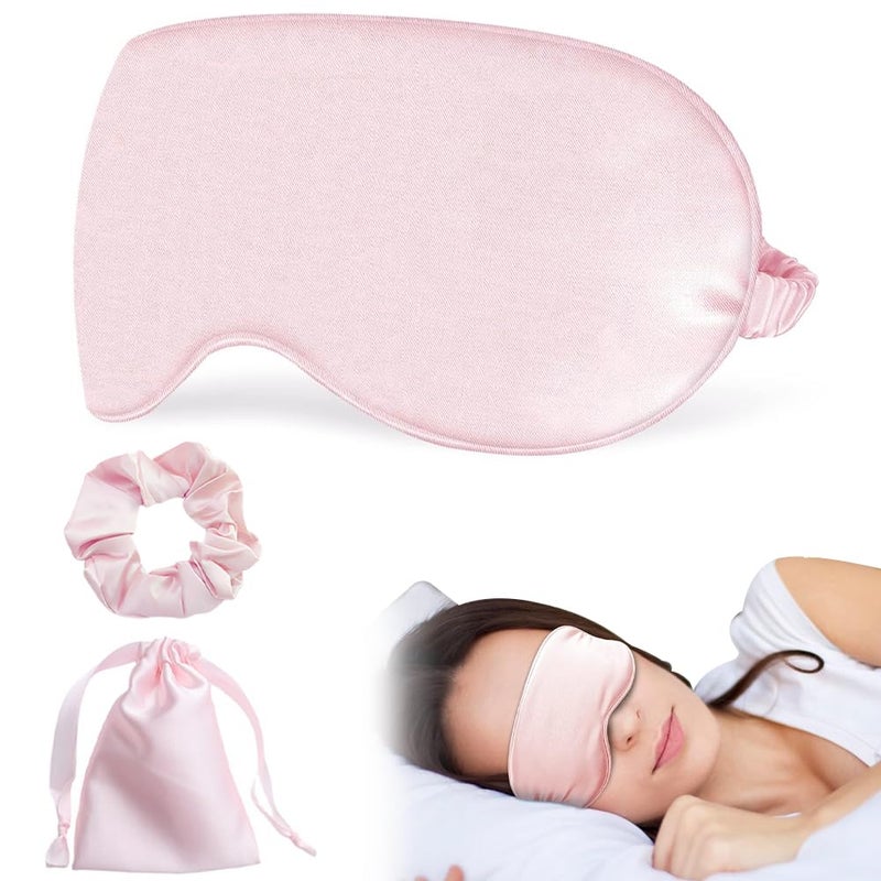 Silk Eye Mask for Sleeping, Silk Sleep Mask, Eye Masks for Sleeping Sleep Eyes Masked Set Soft Sleep Eye Masks for Women Girls(Pink)